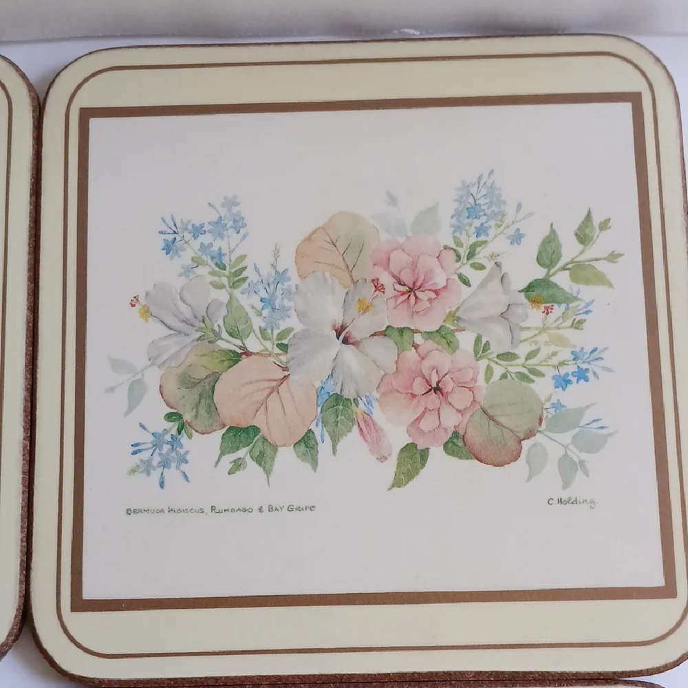 Vintage Pimpernel Bermuda White Hibiscus 6 coasters with box